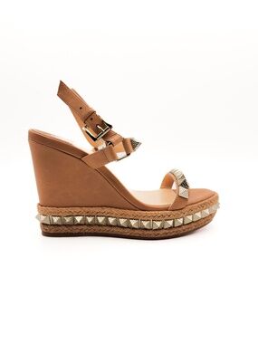 Christian Louboutin Tan Brown Pyraclou 110 Espadrille Platform Sandals EU 36
